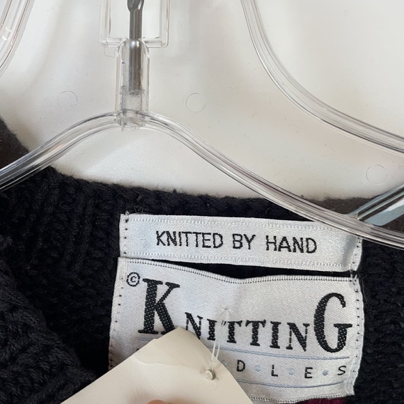 VTG Knitting Needles Hand-Knit /Embroidered Ramie Cotton Black Floral Sweater - Picture 9 of 11